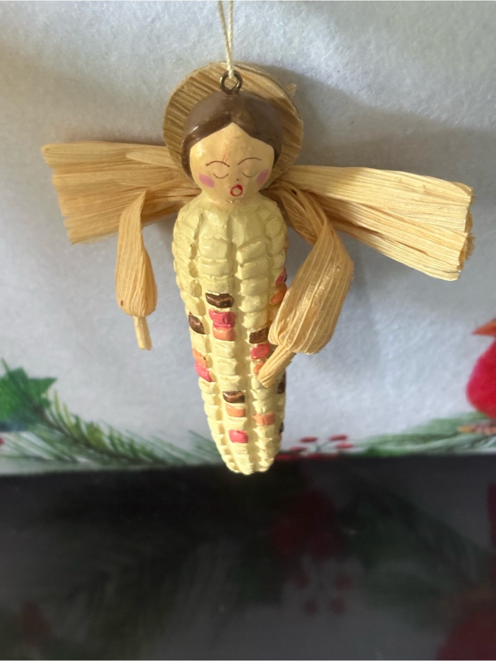 Handmade Corn Husk Angel Ornament in Cream and Brown - Home Accents